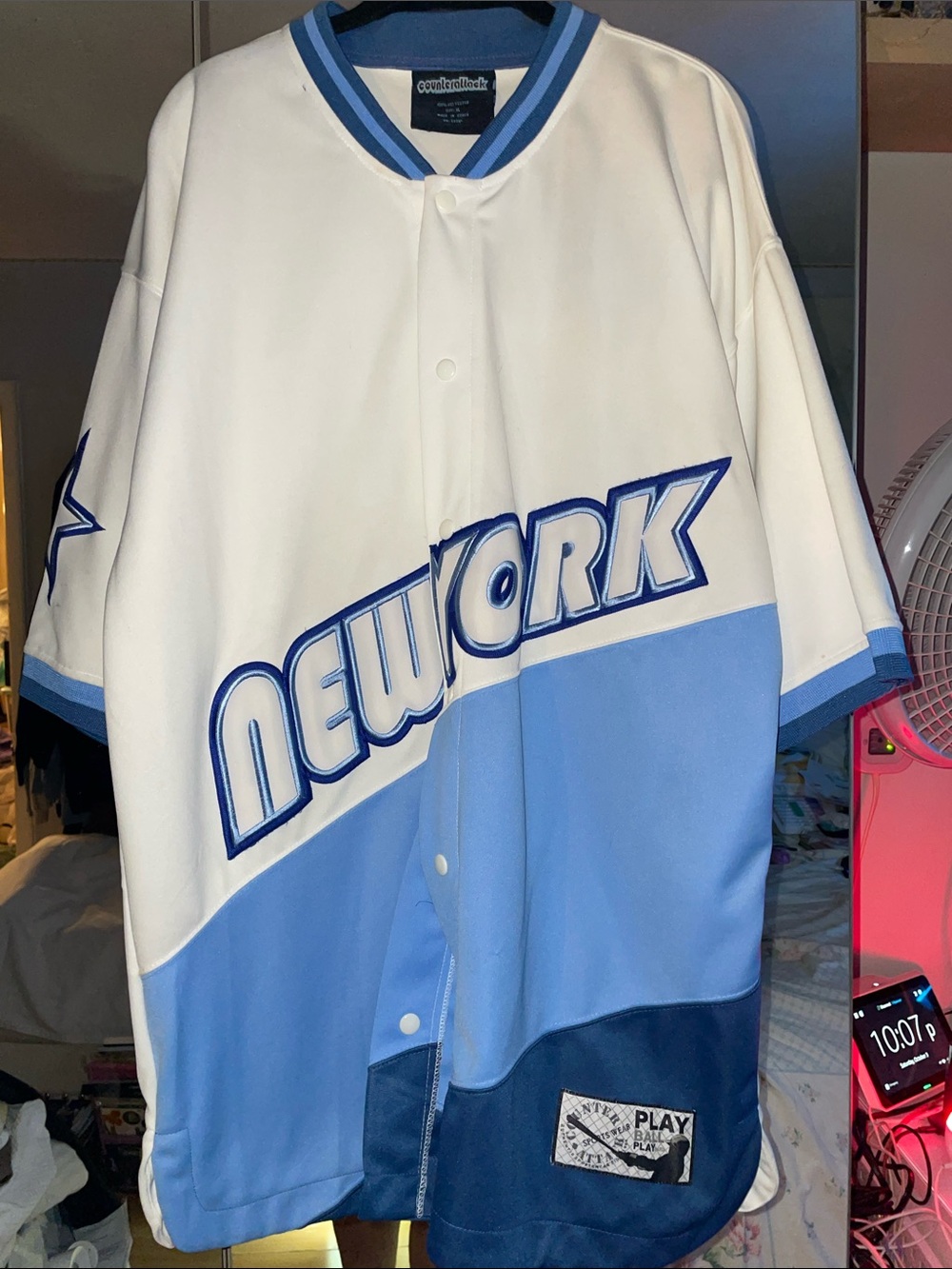 Counterattack New York Colorblock Baseball Jersey - White & Light Blue